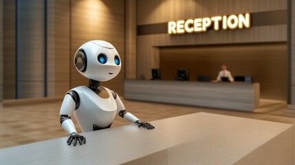 Robotic Receptionist Serving Guests in Hotel