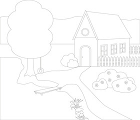 lake house with tree outlines