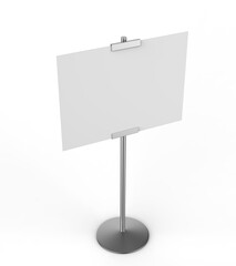 Obraz premium Blank Poster sign stand. Floor standing display realistic mockup. Adjustable pedestal with board, mock-up. 3d render illustration.