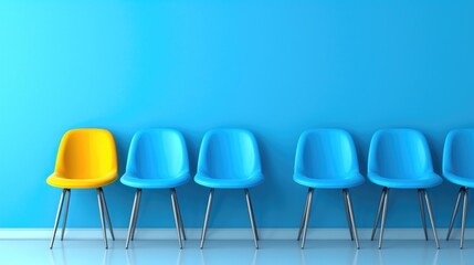 Bright Yellow Chair in a Blue Chair Lineup