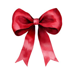 A vibrant red watercolor bow, perfect for holiday decorations, gift wrapping, and festive events.