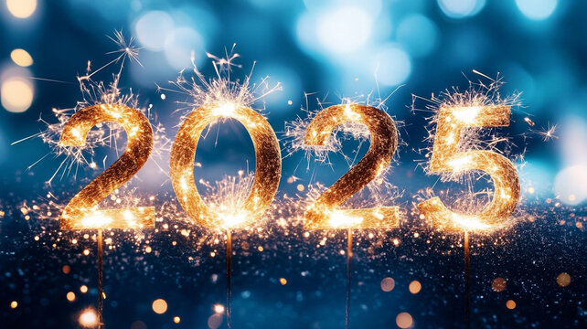 Celebrating the arrival of Happy New Year 2025 with sparkling fireworks and bright celebrations