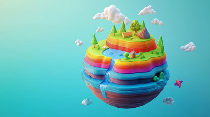 This colorful picture shows the different layers of air around our planet, explained in a fun way for kids!low poly wireframe.