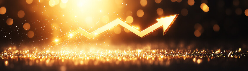 Dynamic financial growth concept with glowing arrow and sparkles representing success and progress.
