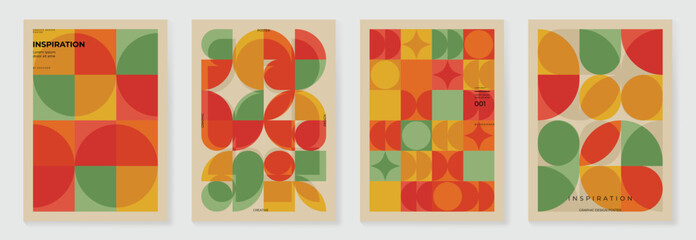 Collection of 70s color gradient poster background vector. Set of retro wall decoration, groovy, trippy, geometric shape. Vintage hippie wall art for interior, decorative, banner, cover, card.