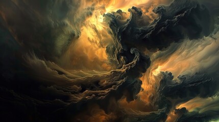 Fototapeta premium A painting of a stormy sky with a bright orange and blue streak