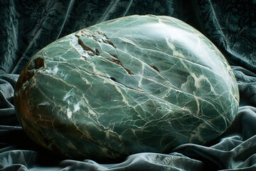 Obraz premium Abenakiite stone displayed elegantly on black velvet background with intricate details