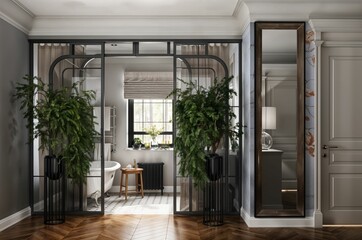 Obraz premium Modern bathroom in a luxurious and minimal design concept..