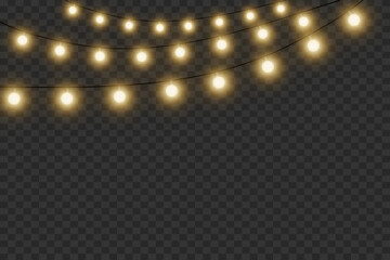 
Christmas lights. Glowing garland of light and light bulbs. On a transparent background.