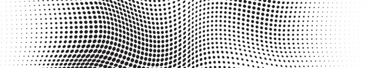 Abstract halftone wave dotted background. Futuristic twisted grunge pattern, dot, circles. Vector modern optical pop art texture for posters, business cards, cover, labels mock-up, stickers layout