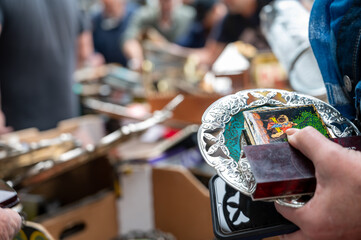 A flea market where people is looking for second hand things, second life concept