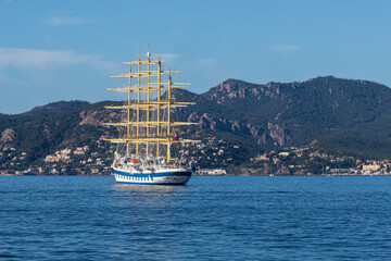The Royal Clipper sailboat anchored off the coast of Cannes