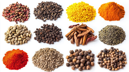 Collection of spices on white background