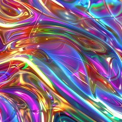 Fototapeta premium A dynamic holographic image with vibrant, reflective swirls of rainbow colors, creating a dazzling and high-energy visual effect. 8k UHD, suitable for high-quality printing or digital display. 