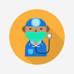 Doctor flat icon isolated on circular colored background with long shadow. For sign, symbol, infographics, presentation or web graphics.