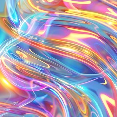 Fototapeta premium A vibrant holographic pattern with radiant waves of light reflecting soft pastels and bold neon tones, giving the image a futuristic and glossy appearance. 8k UHD, suitable for high-quality 