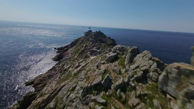 Rocky Pointe du Raz Coastal Point From Western Brittany In France. FPV Shot