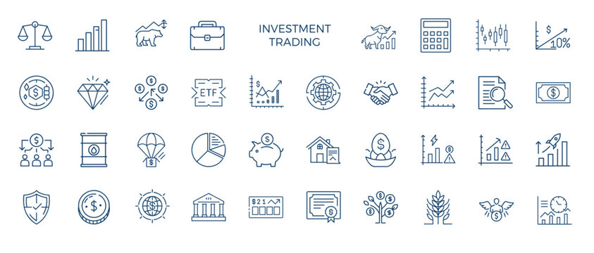 investment trading market line art icon set, opportunity reward risk growth