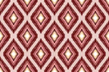 Ikat tribal Indian seamless pattern.Embroidery style. Ethnic Aztec fabric carpet mandala ornament native boho chevron textile.Geometric African American oriental tranditional vector illustrations.