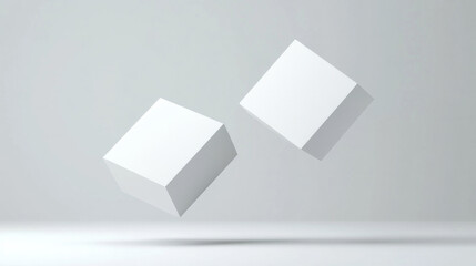 Two white cubes are floating in the air