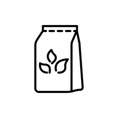 Black line Tea packaging icon isolated on white background. Paper bag with tea.