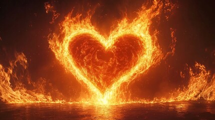 Fiery heart is burning bright, symbolizing love and passion