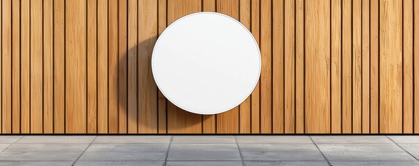 A circular signboard mockup is elegantly displayed on a rustic wooden facade, showcasing an inviting and vibrant street setting.