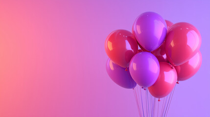 Bukiet jasnych balonów unosi się na tle żywego, kolorowego tła, które przypomina wesołą paletę barw.