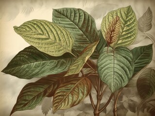 Obraz premium Kratom plant featuring detailed leaves and stems illustration