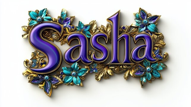 Elegant 3D Letter Sasha Design with Gold and Emerald Accents