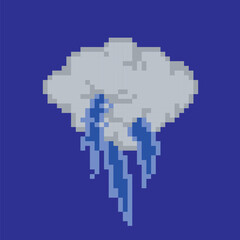 Lightning cloud pixel art, vector illustration on isolated background.