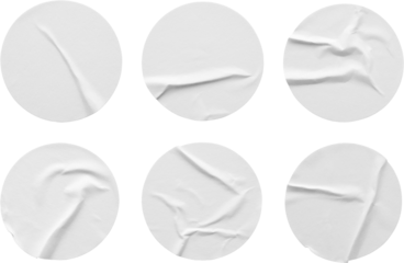Blank white round paper sticker label set isolated on white background