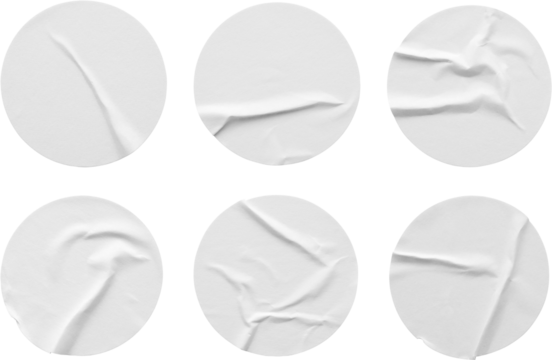 Blank white round paper sticker label set isolated on white background