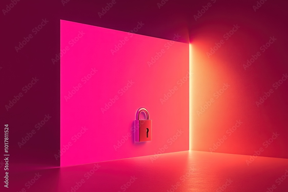 Poster A glowing pink backdrop with a padlock symbolizing security and protection.