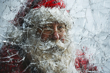 Naklejka premium Santa Claus, Christmas, Santa Hat from an array of glass and glass pieces.