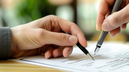 Dynamic Business Deal CloseUp of Hands Exchanging Pen in Financial Agreement Focus on Details in Office Setting