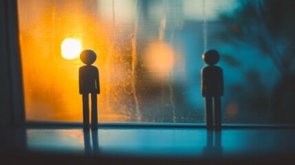 Fototapeta premium Two figures are standing next to each other in a window