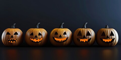 Festive Halloween pumpkins with playful faces glowing brightly in a spooky ambiance, celebrating the autumn spirit and festive cheer in October