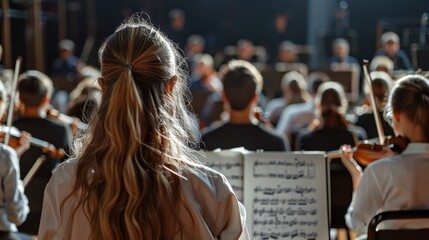 Harmony in Motion Captivating School Orchestra Rehearsal with Instrumental Brilliance and Musical Passion