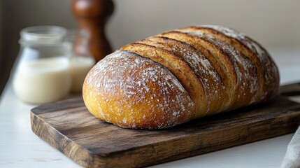 Freshly Baked Artisan Bread on Rustic Wooden Board