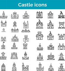 Obraz premium Castle Icons Line Fortress Icon Medieval Icon Fantasy Icon Vector
