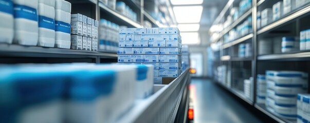 Medical supplies being transported in a refrigerated truck for cold chain logistics, photorealistic healthcare system operation