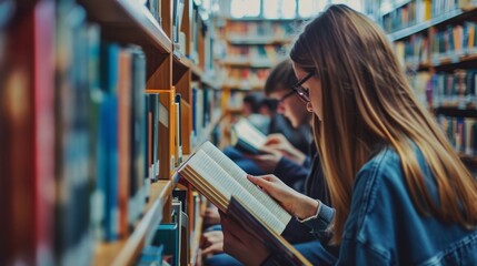 Enthralled Minds Students Immersed in Knowledge in School Library Education Reading Learning Concept