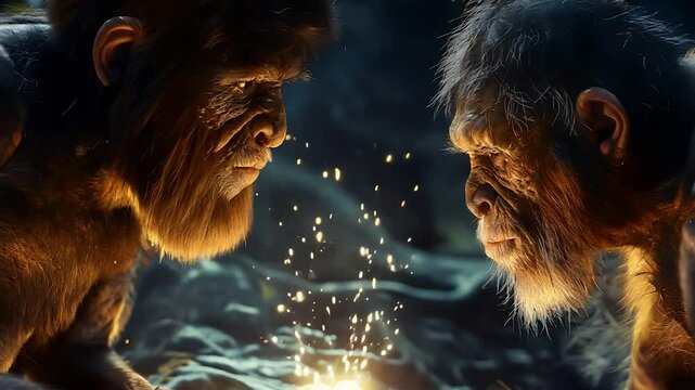 An extinct species of an early human, primitive man, early human existence, tools, culture, and survival in the ancient epochs of our evolutionary past	