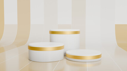 3d podium platform cylinders with gold line border on edge Realistic 
