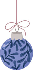 Cute Christmas ball with adorable blue branches. Hand drawn New year's decoration