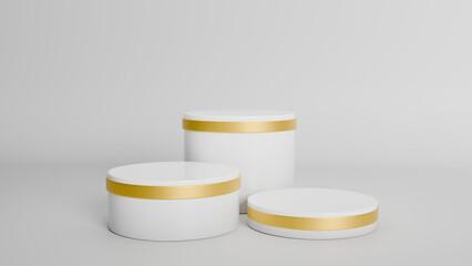 3d podium platform cylinders with gold line border on edge Realistic 
