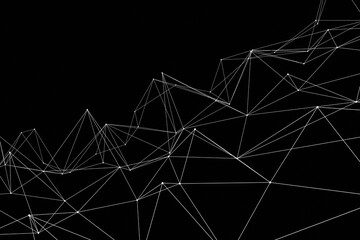 Futuristic background featuring a network of interconnected lines and polygons, forming a futuristic low poly structure. This design highlights technology, science, and polygonal connectivity