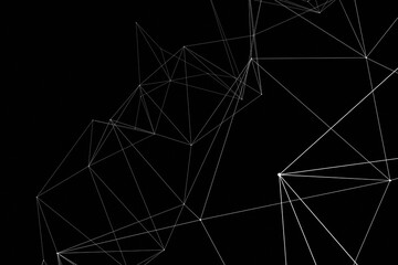 Geometric black background showcasing interconnected lines and polygons, forming a futuristic low poly structure. This polygonal design emphasizes technology, science, and connectivity.