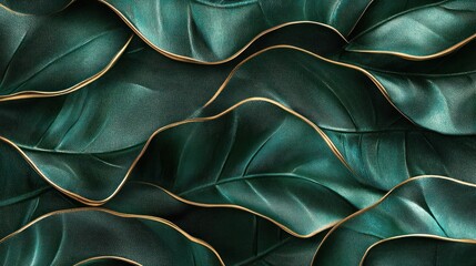 Abstract green leaf texture with metallic accents A luxurious and modern texture combining nature and metallic elements, suited for high-end product branding.